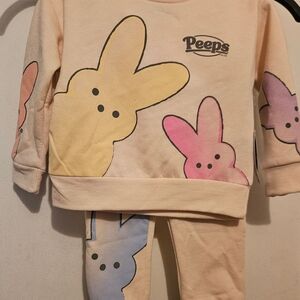 Peeps Beige Kids Pajama Set with Pastel Bunny Prints